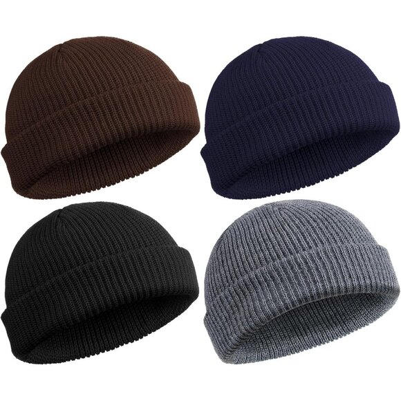 ⚡Unisex Dark Gray, Coffee, Navy, Black 4 Pieces Watch Hat Fisherman Beanie - Picture 1 of 6